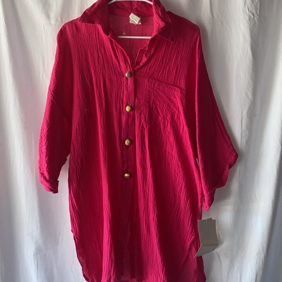 NWT Pacific Connections Pink Linen Gold Seashell Buttons One Size Swim Cover - Picture 11 of 12
